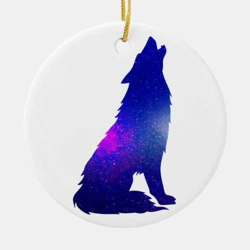 Space Wolf howling _ Choose background color Ceramic Ornament