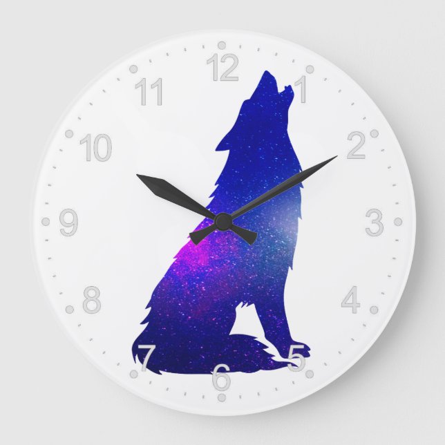 Space Wolf howling - Choose background color Large Clock (Front)