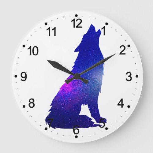 Space Wolf howling _ Choose background color Large Clock
