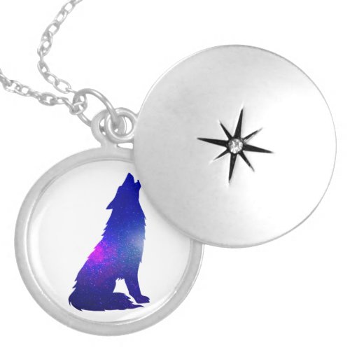 Space Wolf howling _ Choose background color Locket Necklace