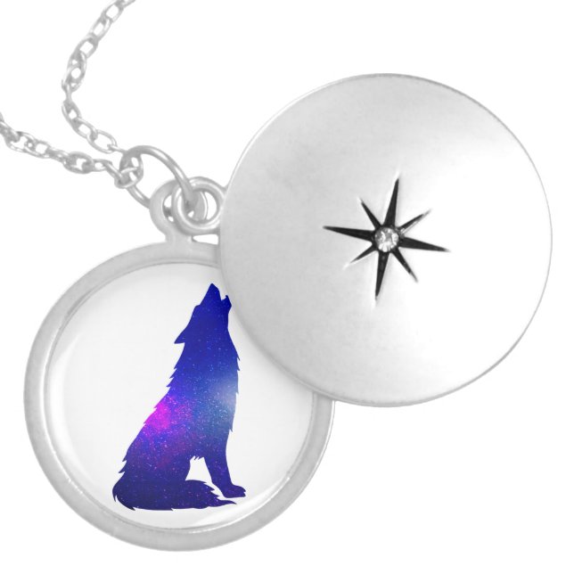 Space Wolf howling - Choose background color Locket Necklace (Front)