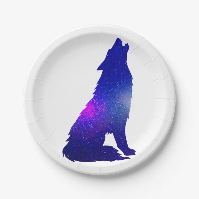 Space Wolf howling - Choose background color Paper Plates (Front)
