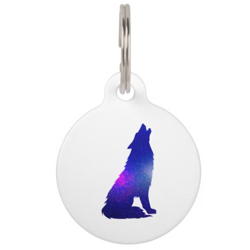 Space Wolf howling _ Choose background color Pet ID Tag