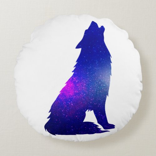 Space Wolf howling _ Choose background color Round Pillow