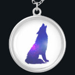 Space Wolf howling - Choose background color Silver Plated Necklace<br><div class="desc">wolf  animal  coyote  dog,   predator silhouette  illustration  wild ,  black  art  howling  spirit  , shadow  style  nature  wildlife  , totem  tattoo  vintage  drawing ,  retro  moon  beautiful  ink  , werewolf  night  forest  soul  , design  tribal  dream  magic ,  wish  mystic  tribe wolf ,  animal  coyote  dog  predator</div>