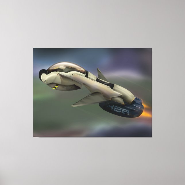 Spacecraft flying through a planet canvas print (Front)