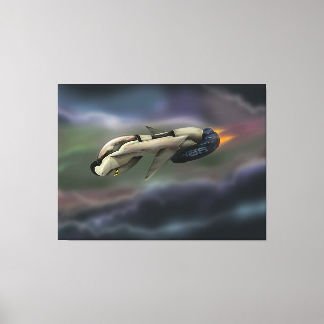 Spacecraft flying through a planet canvas print (Front)