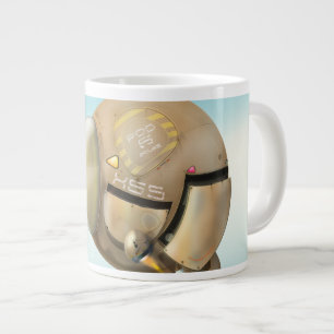 Spacecraft flying through a planet large coffee mug