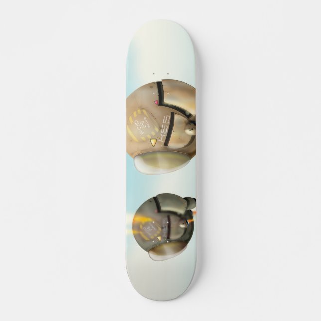 Spacecraft flying through a planet skateboard deck (Front)