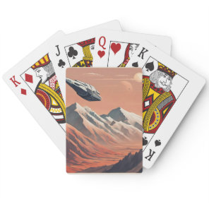 Spacecraft travelling through mountains poker cards