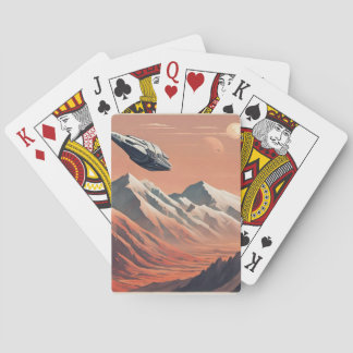 Spacecraft travelling through mountains poker cards
