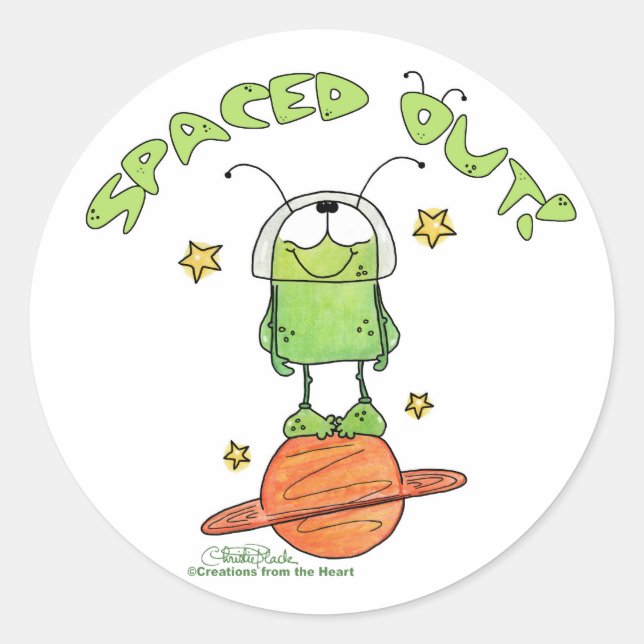 Spaced Out Alien Classic Round Sticker (Front)