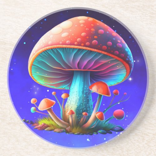 Spaced Out Rainbow Amanita Muscaria Coaster