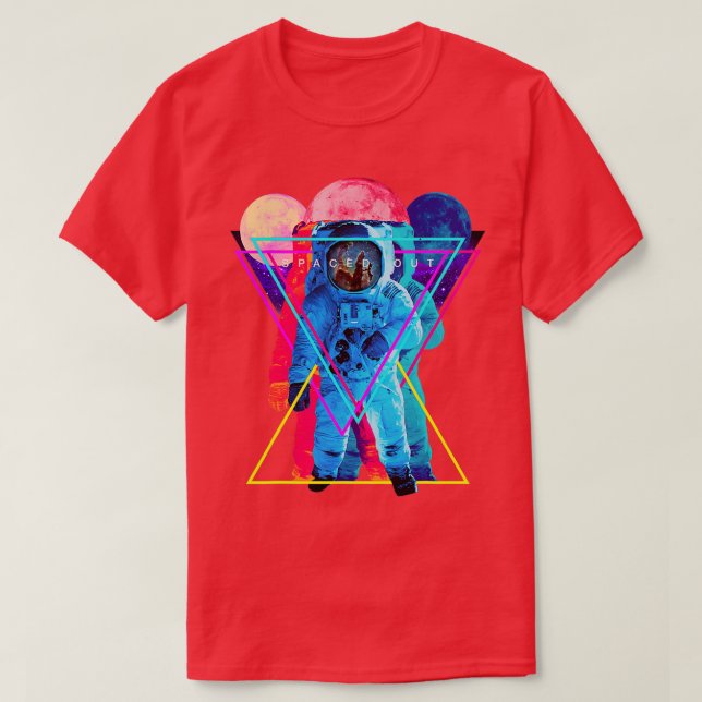 Spaced Out riple Astronaut  Outer Space Art  T-Shirt (Design Front)