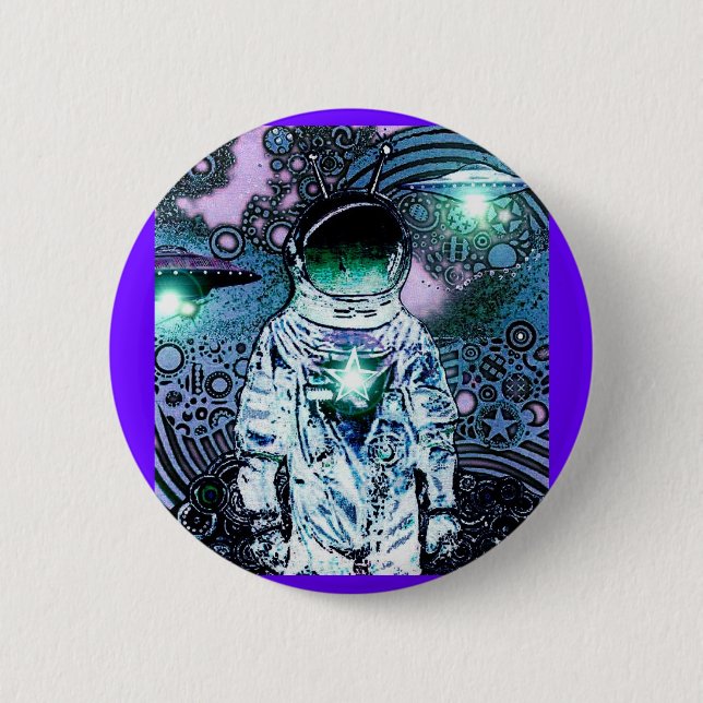 Spaced Out U.F.O. Astronaut Pinback Button (Front)