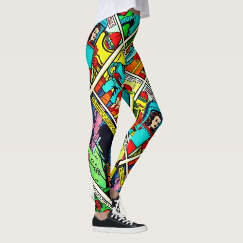 SpaceHawk Martians and a Damsel Comic Book Page Leggings