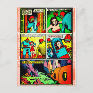 SpaceHawk, Martians, and a Damsel Comic Book Page Postcard