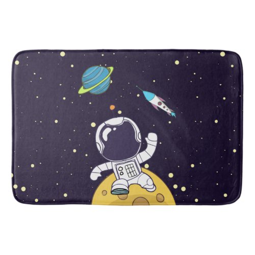 Spaceman Astronaut Exploring Outer Space Bath Mat