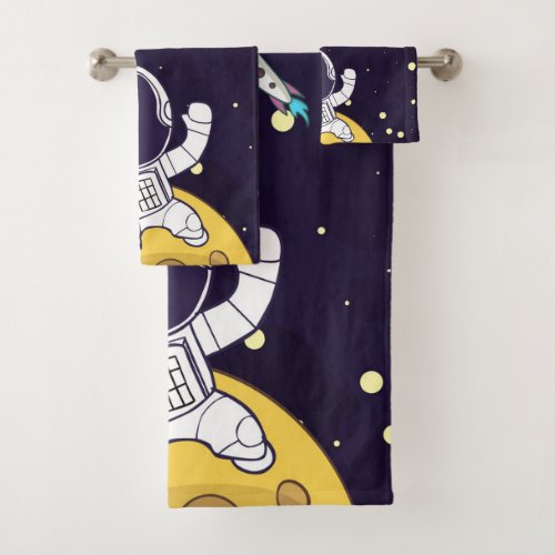 Spaceman Astronaut Exploring Outer Space Bath Towel Set