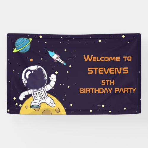 Spaceman Astronaut Exploring Outer Space Birthday Banner