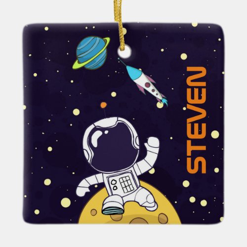 Spaceman Astronaut Exploring Outer Space Ceramic Ornament