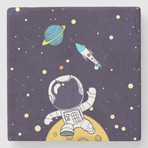 Spaceman Astronaut Exploring Outer Space Stone Coaster