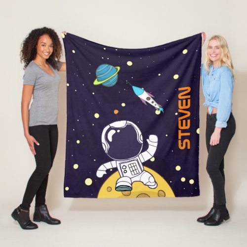Spaceman Astronaut Floating in Outer Space Fleece Blanket