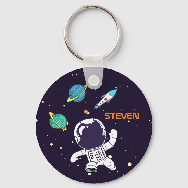 Spaceman Astronaut Floating in Outer Space Keychain (Front)