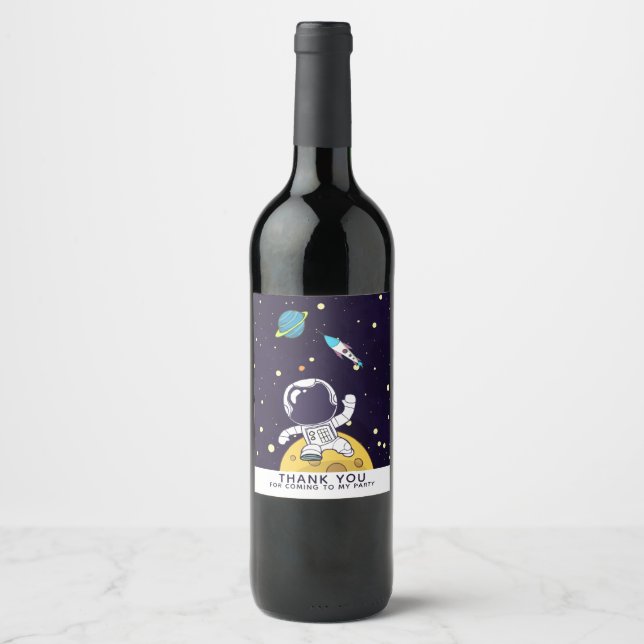 Spaceman Astronaut FloaTS in Outer Space Thank You Wine Label (Front)