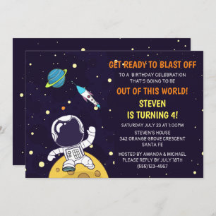 Spaceman Astronaut on the Moon Birthday Invitation