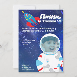 Spaceman Astronaut Outer Space Birthday Invitation