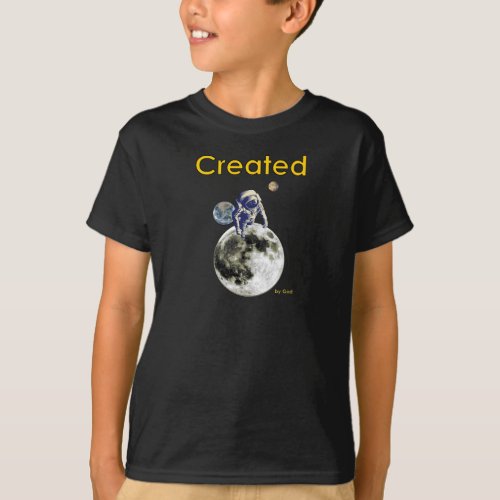 Spaceman Created by God with Earth Moon and Mars T_Shirt