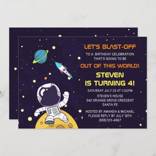 Spaceman Exploring Outer Space Birthday Invitation