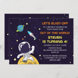 Spaceman Exploring Outer Space Birthday Invitation
