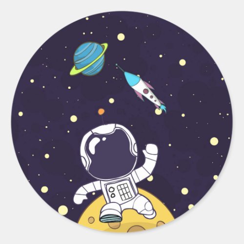 Spaceman Exploring Outer Space Classic Round Sticker