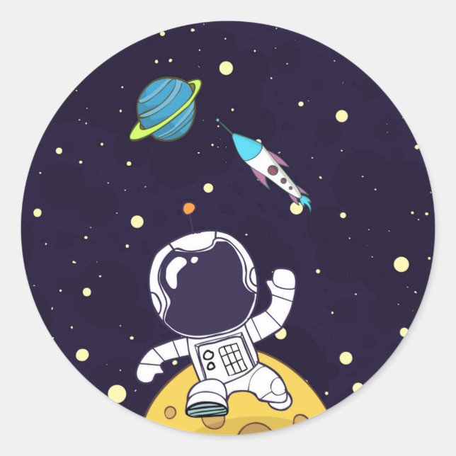 Spaceman Exploring Outer Space Classic Round Sticker (Front)