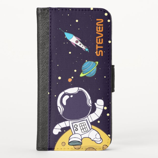 Spaceman Exploring Outer Space iPhone Wallet Case (Front)