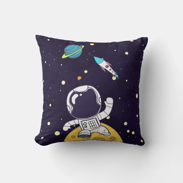 Spaceman Exploring Outer Space Throw Pillow (Front)