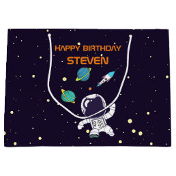 Spaceman Floating in Outer Space Birthday Large Gift Bag