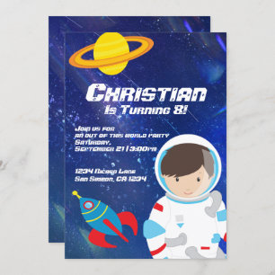 Spaceman Outer Space Star Filled Sky Birthday Invitation