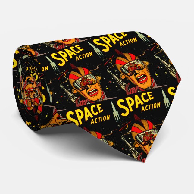 Spaceman Sci-Fi Astronaut Comic Art Neck Tie (Rolled)