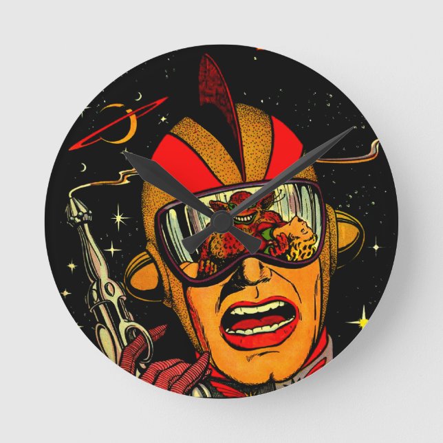 Spaceman Sci-Fi Astronaut Comic Art Round Clock (Front)