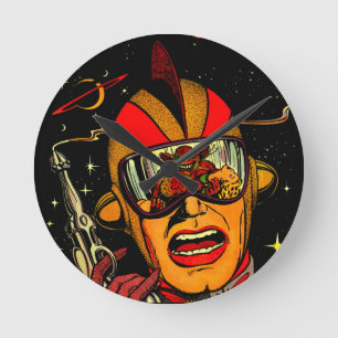 Spaceman Sci-Fi Astronaut Comic Art Round Clock
