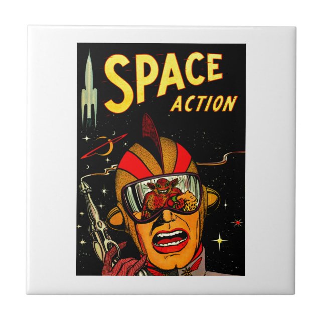 Spaceman Sci-Fi Astronaut Comic Art Tile (Front)