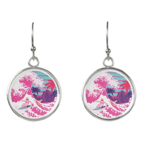 Spaceman surfing The Great pink wave Earrings