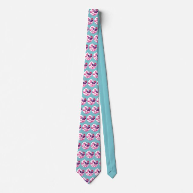 Spaceman surfing The Great pink wave Neck Tie (Front)