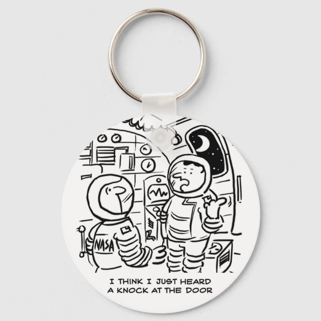 Spacemen in a Spaceship Cartoon. Funny Cartoon Keychain (Front)