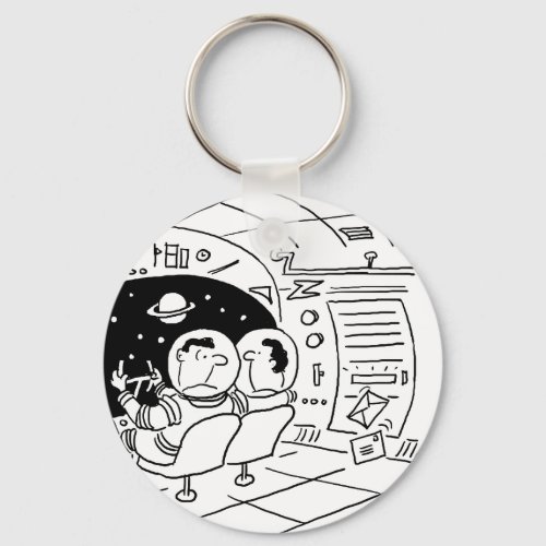 Spacemen in Spaceship having Mail Delivered Funny Keychain