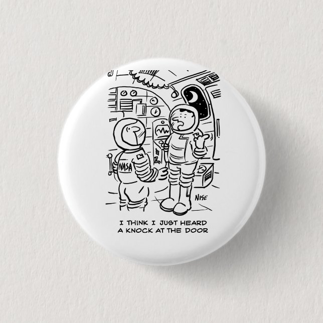 Spacemen on Spaceship Hear Knock at Door Button (Front)