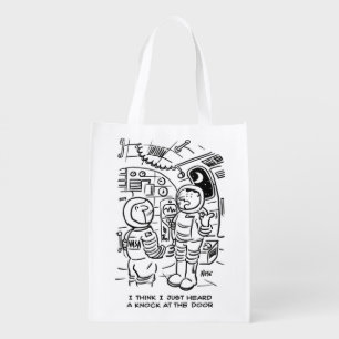 Spacemen on Spaceship Hear Knock at Door Grocery Bag